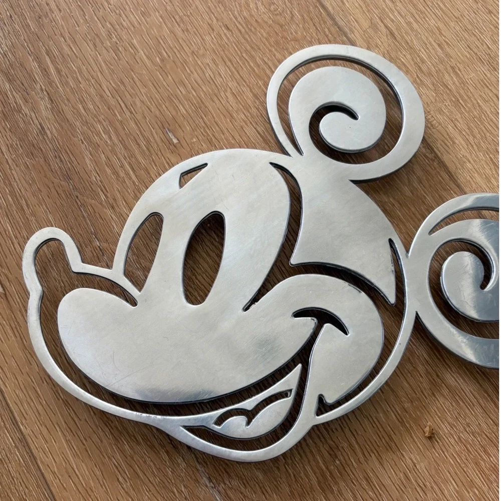 Disney Parks Mickey Mouse Metal Trivet Silver Swirl Cutout